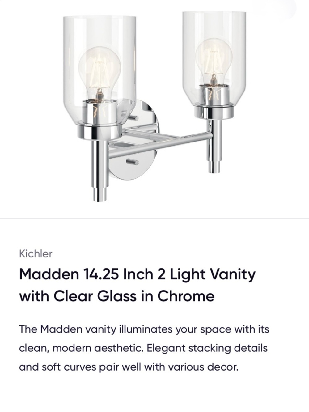 Madden 2-Light Chrome Vanity Mirror Light with Clear Glass